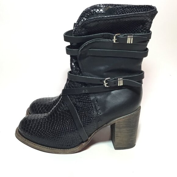 Freebird Baker Boots Black Leather Snakeskin Women's Size 9 Shoes Zip Biker - Picture 1 of 11